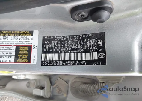 2016 Toyota Camry Se z USA, uszkodzony, nr VIN 4T1BF1FK5GU243372